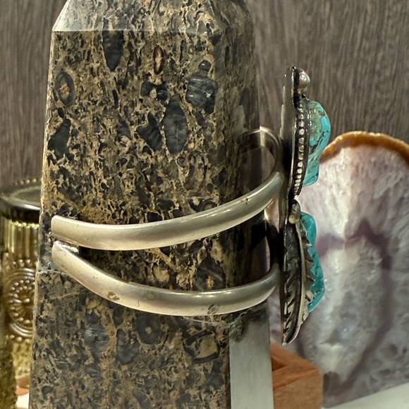 Turquoise Silver Navajo Cuff Bracelet - Picture 2 of 4